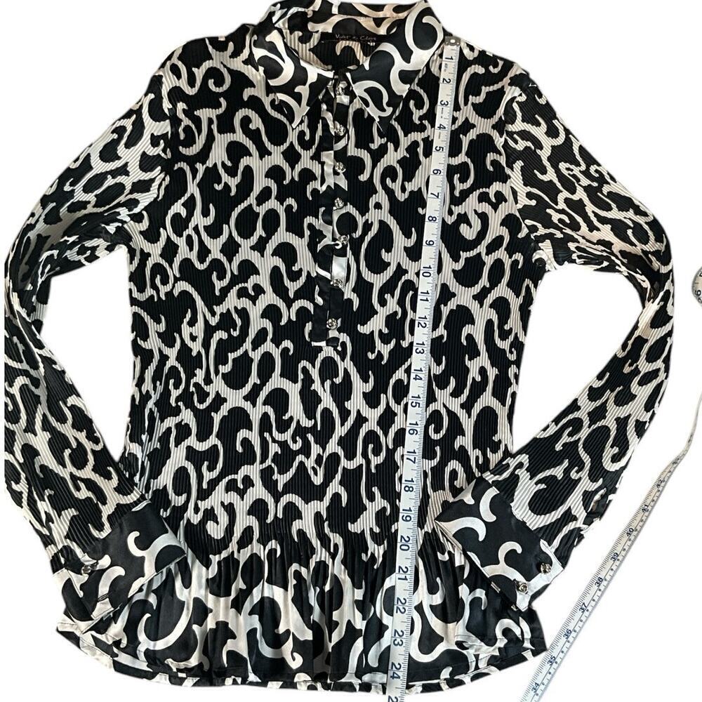 Vintage Violet & Claire New York Long Sleeve Blouse Black/White 3/4 Button Up M - Picture 8 of 11